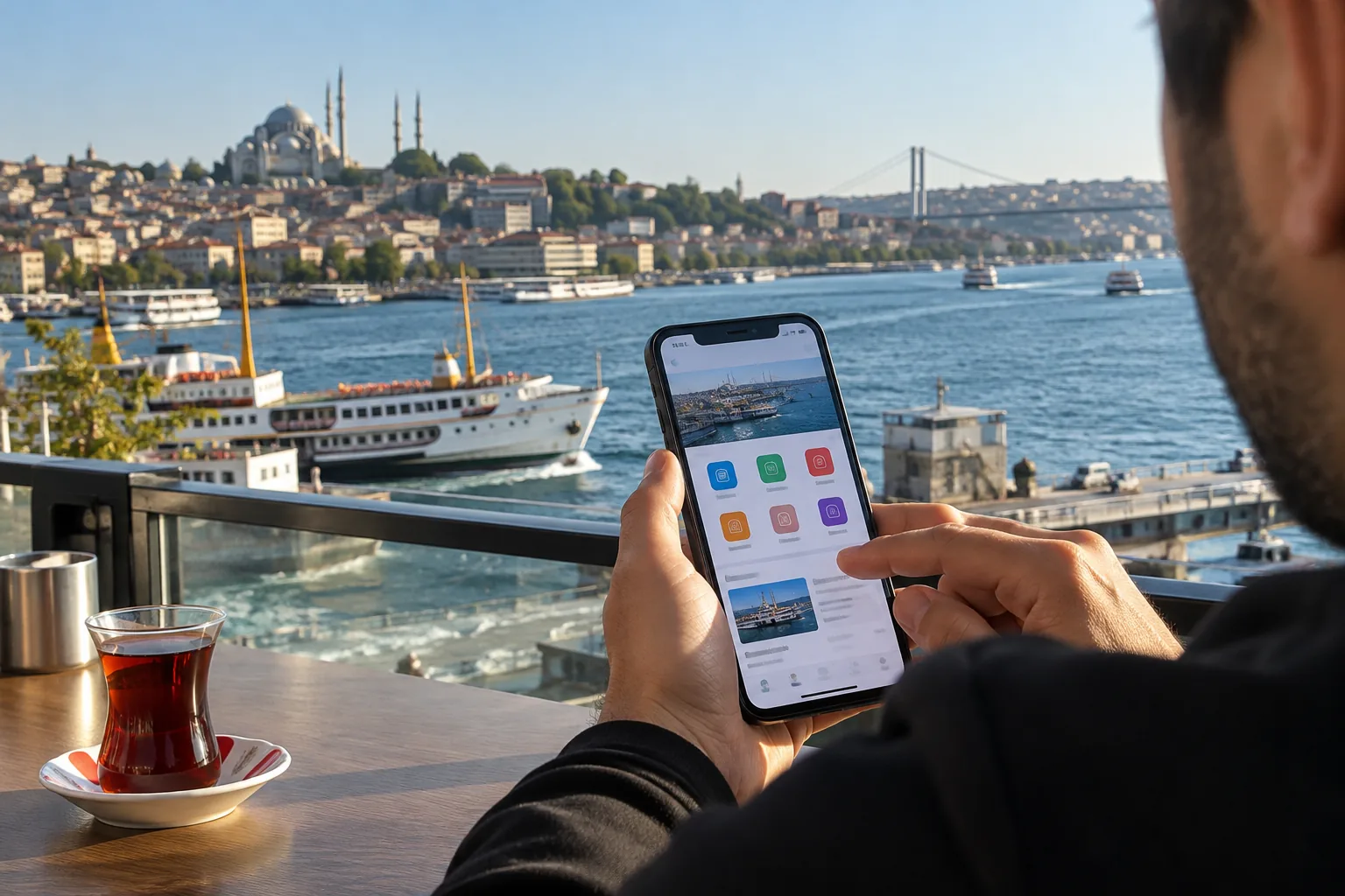 İstanbul'da akıllı şehir ve dijital belediyecilik hizmetlerini temsil eden şehir manzarası